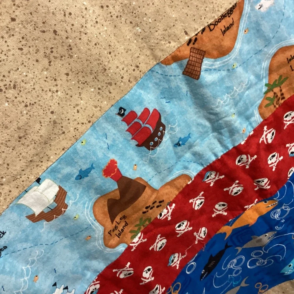 Kids Shark Pirate FishQuilt Blanket Blue Red Multi Beach Ocean Theme 44‎ x 40